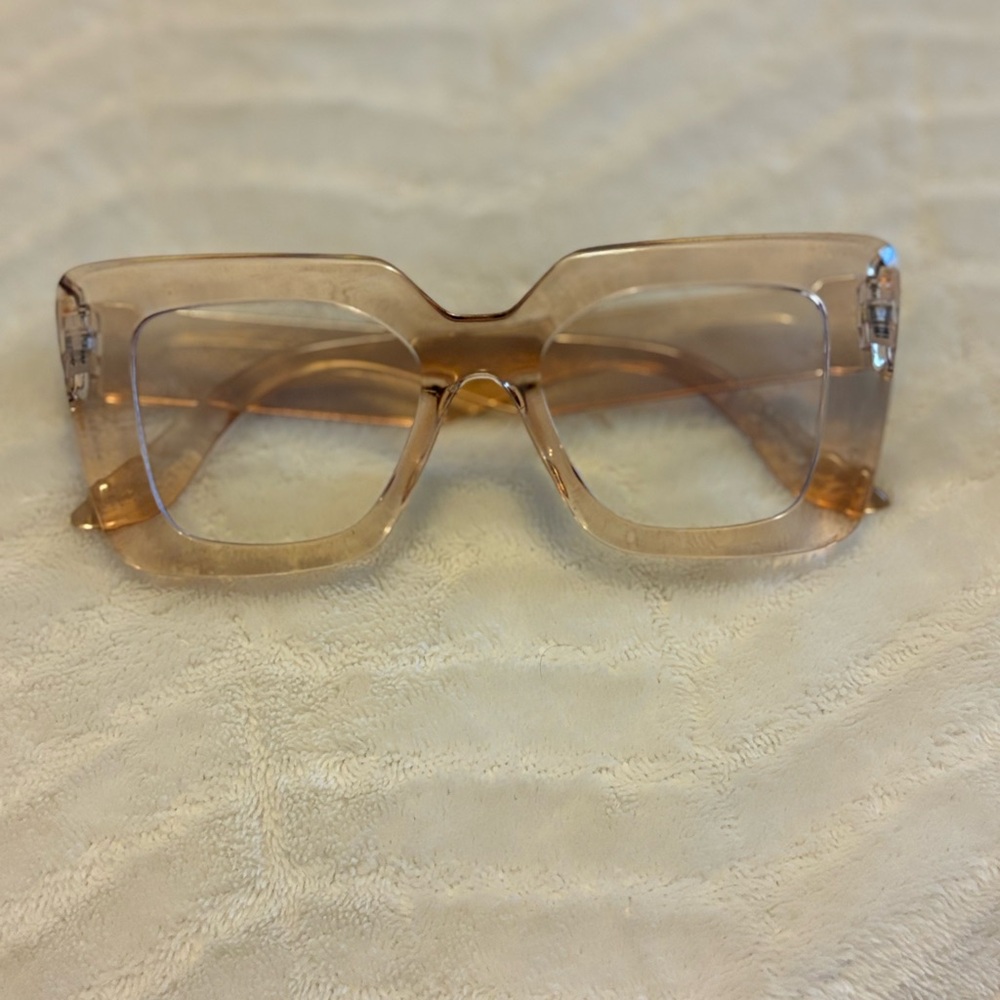 Tan Square Glasses with Chunky Modern Design